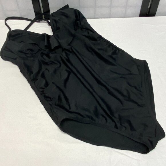 Flounce Ruffle V-Neck One Piece Maternity Swimsuit by Ingrid & Isabel Black NWT - Picture 6 of 11